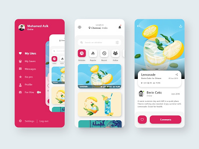 Dribbble App adobe xd android app design clean concept design dribbble flat interface ios minimal red ui ux