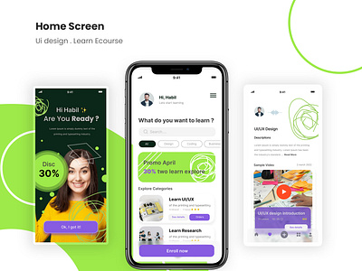 Learn Ecourse app design ecourse home screen learn ecourse preview ui ui ux web web design