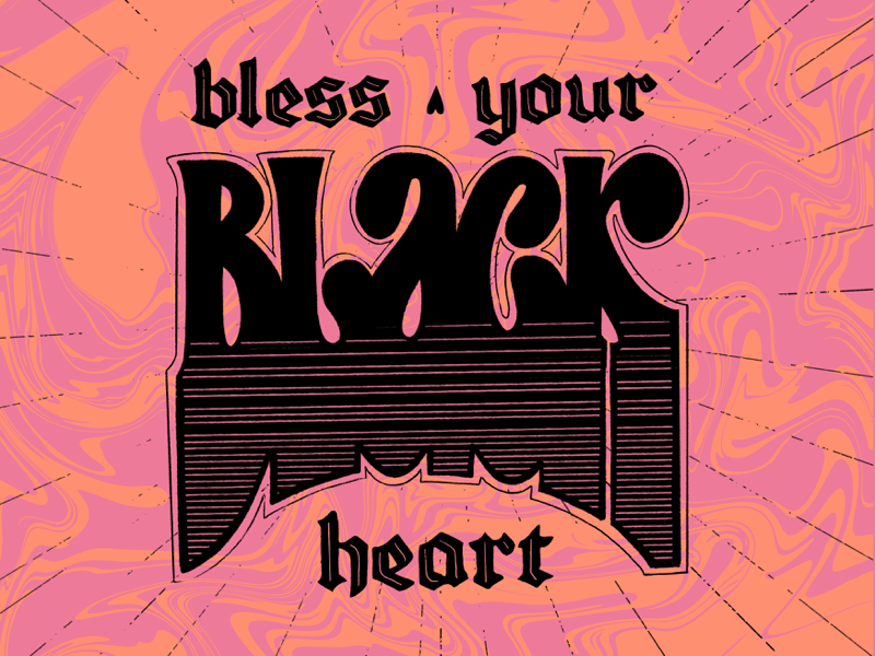Black Heart black letter orange black pink retro lettering hand-lettering
