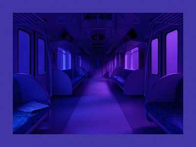 empty train 3d blender blender3d illustration japan lights moody neon night symmetry train