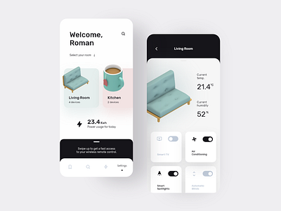 Smart Home App UI Design apple home concept creative creative design design interface living room minimalism smart smart home smart home app ui ux