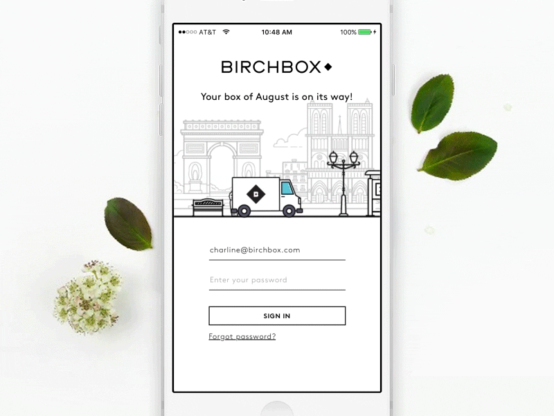 Where is your box? animation application birchbox iphone login ux