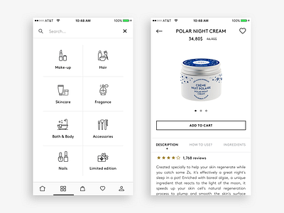 App navigation & Product page