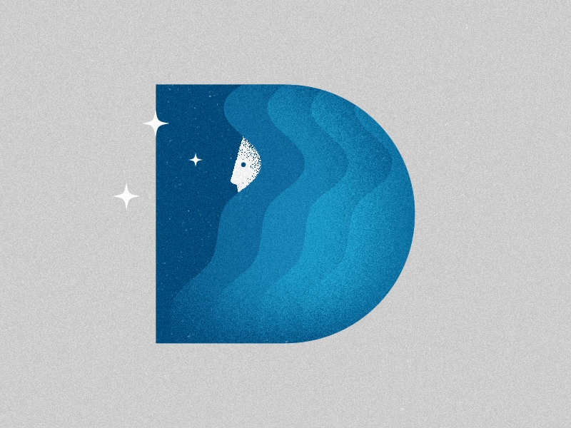 D is for Dreams after effects animation d gif girl grain illustration letter motion noise stars texture type typography
