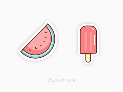 Summer Time ice cream icons illustration juicy pastel sketch stickers summer watermelon