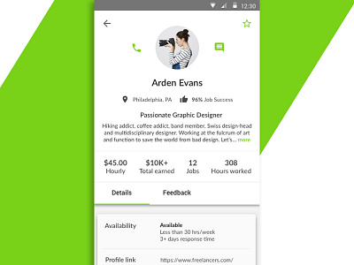 Freelance User Profile concept android app design branding dailyui dailyui 006 graphicdesign interface sketch uidesign user profile