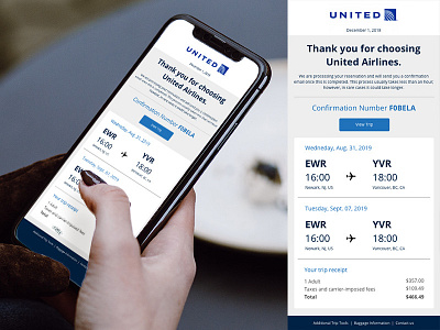 Email Receipt Concept for United Airlines branding daily 017 dailyui design challenge design concept graphic design ui ux user interface