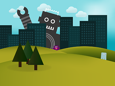 Robots are coming character illustration landscape robot wallpaper