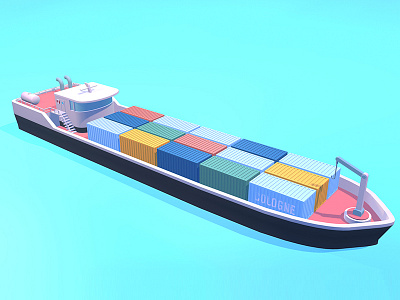 Container ship 3d boat cargo cinema4d container flat lowpoly ship