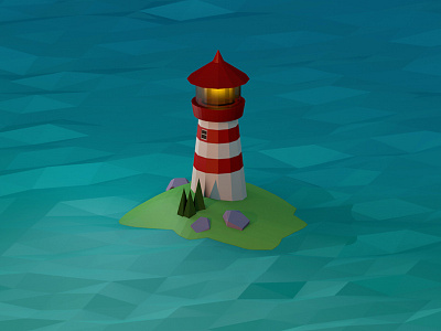 Lighthouse 3d c4d cinema4d house island light lowpoly night ocean sea water