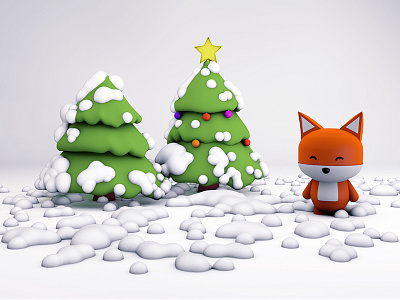 Christmas Fox 3d c4d christmas cinema4d cute fox kawaii snow tree winter