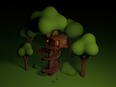 Treehouse 3d c4d cabin cinema4d forest night swing tree tree house