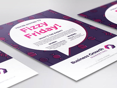 Fizzy Friday Invitation branding digital marketing female designer fizzy friday graphic design illustration invitation marketing printed printed flyer purple sweets