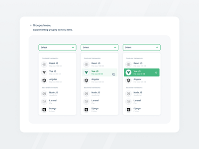 Grouping option for menu items for custom select element admin dashboard admin panel app dashboard front end ui webapp