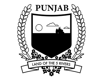 Black and white Punjab Crest badge banner black and white crest farm flowers sunset wheat