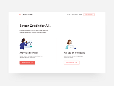 Credit Kudos credit dashboard finance fintech illustration landing landing page lending loans marketing minimal ui ux web website