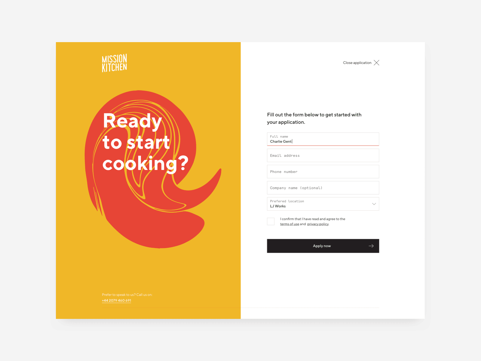 Mission Kitchen application branding co working cooking forms mixing