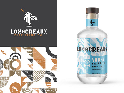 Longcreaux Distilling - Brand - Brand application branding illustration label design logo pattern design spirits texture vodka