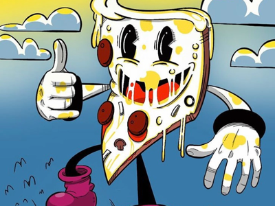Chez, the Pizza Guy 🍕 cheese chez creepy food doodle drawing illustration pizza procreate retro sentient