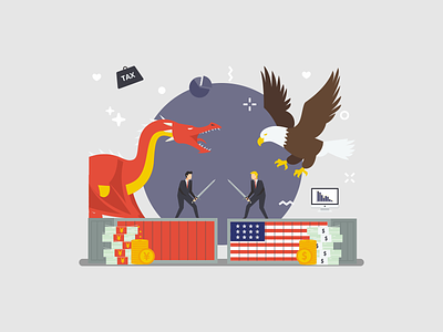 Trade War business character china dollar dragon eagle economy flat illustration infographic mascot trade war us website yuan