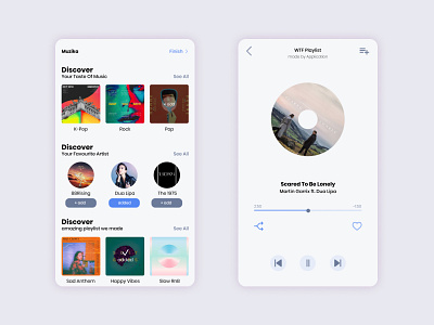 Muzika Music Player App pt.1 blue branding clean design figma flat design music app musicplayer simple typography ui ux