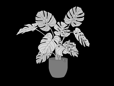 Potted plant with errors blackandwhite design digital art illustration monotone plants