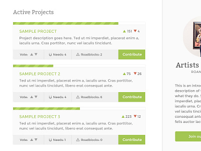 Coactive Page for We Evolve Us categories green profile ui web app