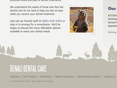 Footer detail - Denali Dentist alaska elk footer forest illustration nature website woods