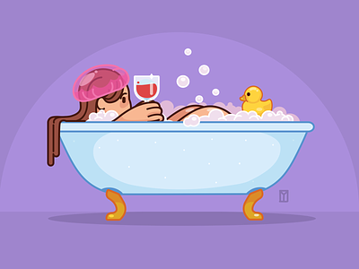Good Evening Dribbble bathing bubble charecter evening flat design good evening illustration wine