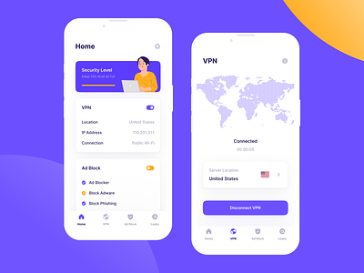 Security App ad block app data leaks design mobile app mobile ui protection security ui ux vpn