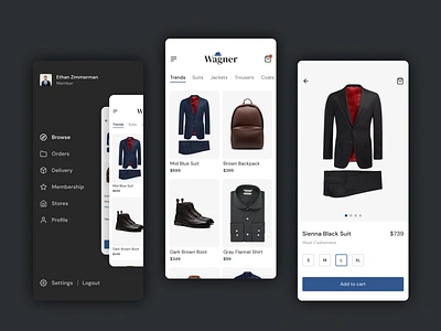 E-Commerce iOS App app brand design ecommerce ecommerce app ecommerce design ecommerce shop fashion fashion app fashion brand menu mobile app mobile ui shop shopping suit suits ui ux wear