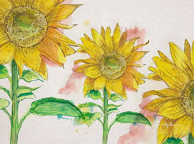 Detail of a Sunflower botanical illustration design flower greating hand drawing illustration interior design mock up painting patterndesign sunflower surealism watercolor yellow