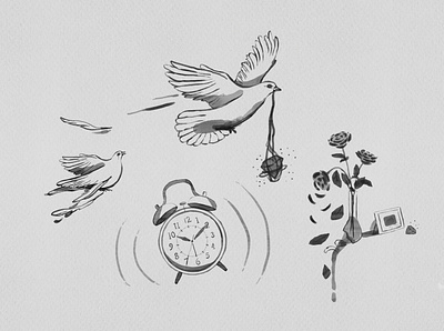 Broken Pigeon alarm clock bird botanical illustration design digital illustration floral illustrations floral pattern flower icon illustration interface logo ui vector watercolor