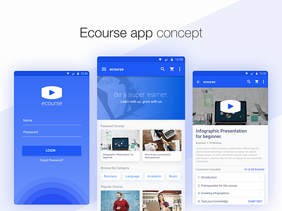 Ecourse Showcase app design ui ux