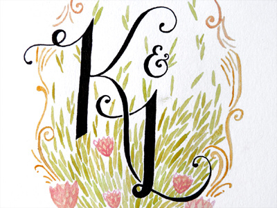 Monogram Watercolour and Pen Illustration and Hand Lettering botanical hand drawn hand lettering lettering paint watercolour