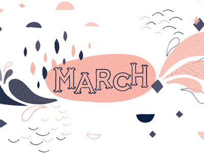March Printable Calendar Illustration blue hand drawn illustration march navy pink shapes vector