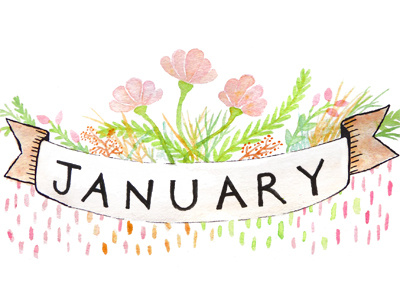 January Printable Calendar Illustration banner botanical floral flowers hand drawn hand painted january paint pastel watercolour