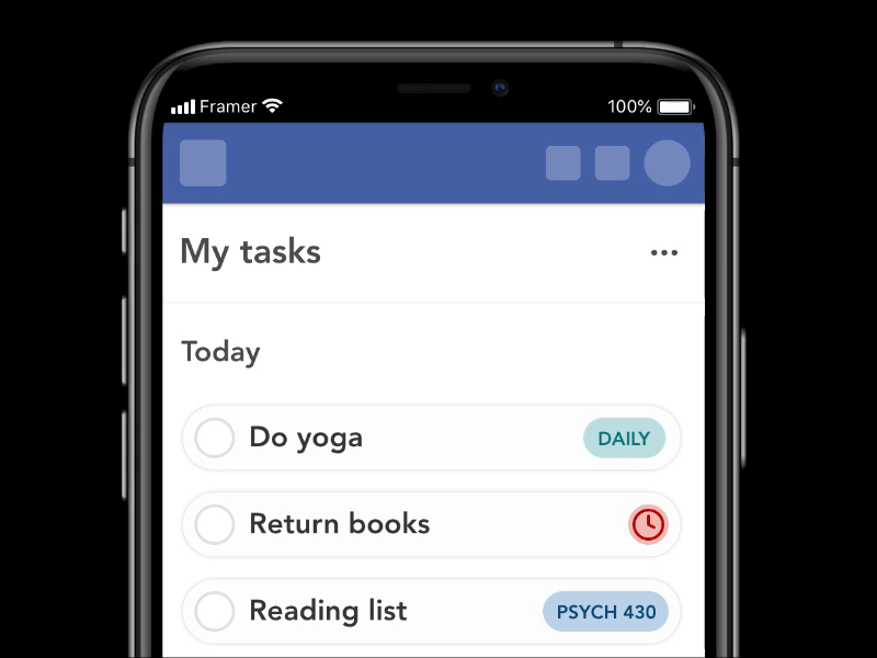 Simplified task management - interaction framerx interaction product design prototype task list task management task manager to do app to do list ui