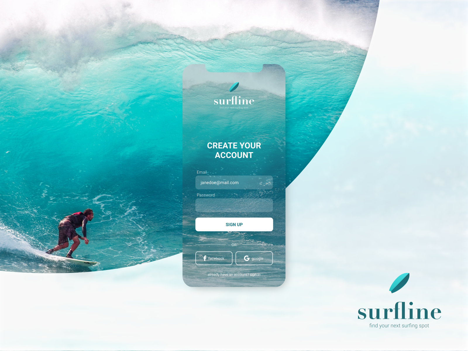 Surfline App Signup Screen DailyUI001 by Aleksandra Lazović on Dribbble
