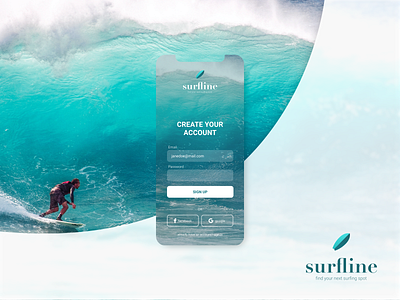 Surfline App Sign-up Screen | #DailyUI001 app app design branding ios iphone x login login design login form login page login screen signup signup form signup page signup screen signupform surf surfer surfers surfing ui