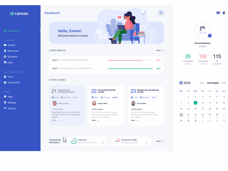 Canvas Dashboard animation course dashboad dashboard design dashboard ui design e lerning education illustration logo ui ux web webdesign