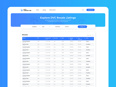 DVC Resale Listing Search branding landing landing page minimalistic platform saas sales search service ux ui uxdesign