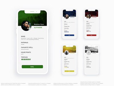 Daily UI #006 - USER PROFILE daily ui daily ui challenge dailyui design gryffindor harry potter hufflepuff ios jkrowling pottermore ravenclaw slytherin ui
