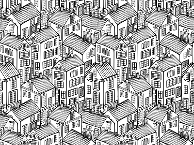 Houses Pattern art black color design doodle home house illustration line lineart monochrome painting pattern vector web white