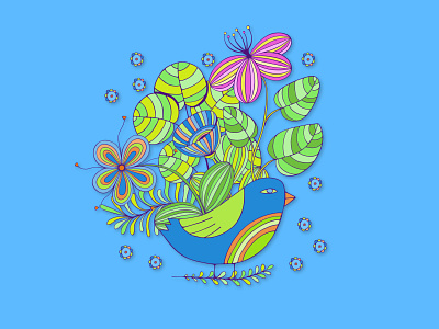 Bird with bouquet of flowers bird bouquet color cute design doodle flat floral flower illustration plant spring summer vector web