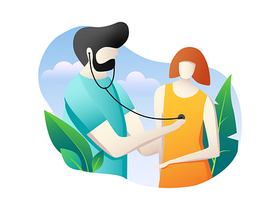 -How are you feeling? -Very Good! color design doctor feel floral health healthcare illustration man medical plant reception vector web woman