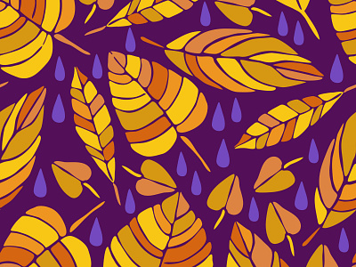 Leaves pattern color design doodle drop fall flat floral illustration leaf leaves orange plant rain vector web
