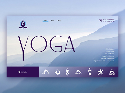 Home page for Yoga Studio asana color design figma illustration logo meditation mountain page tour ui ux vector web yoga