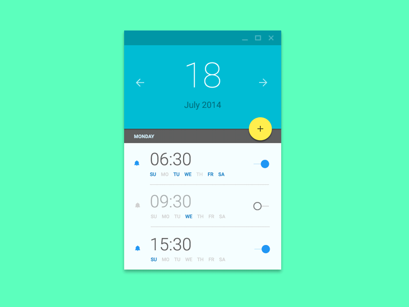 Alarm Material UI ae ps transition prototype after effects photoshop alarm app clock calendar android l material design animation interaction gif motion clean stylish colorful google chrome time widget ui ux extension desktop
