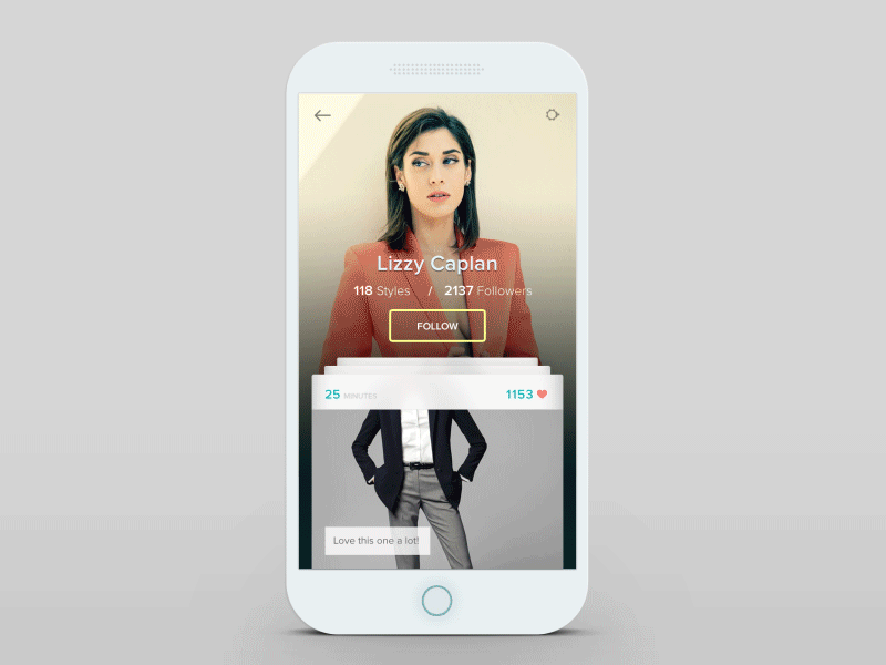 Profile Interaction ae ps transition prototype after effects photo animation interaction gif motion card scroll swipe profile clean luxury stylish style fashion app clothes shop iphone android ios social list ui ux cards